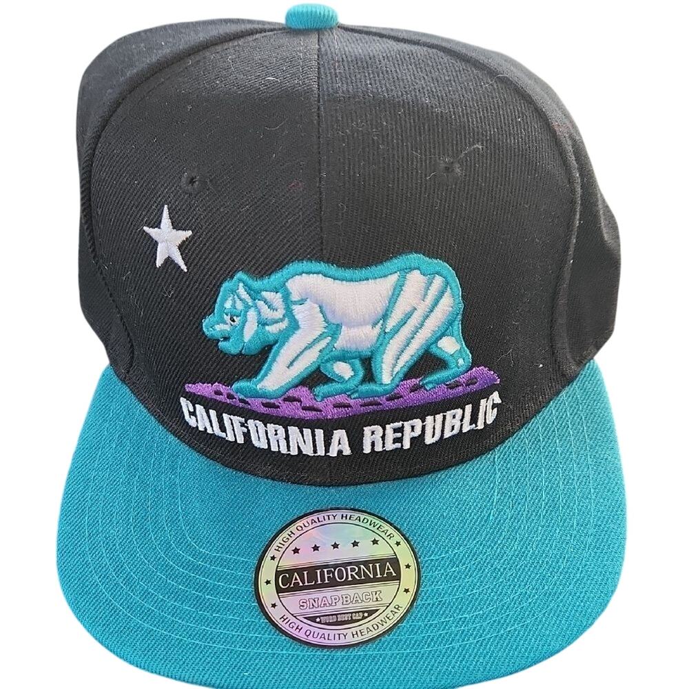 Headlines California Republic Snapback Hat - Black and Teal